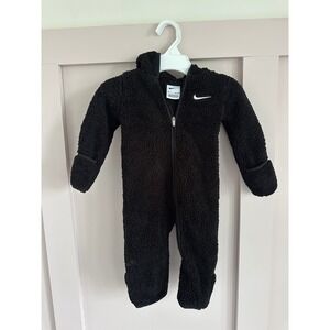 Nike Baby Sherpa Fleece Bunting Pram Suit Hooded One Piece Black 9M